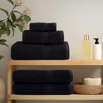Sufrk Solund Handtuch-Set, 12 Stück, schwarz, 600 g/m², Baumwolle, groß, ideal für Badezimmer, Fitnessstudio, Hotel und Spa, sehr saugfähig – Bild 4