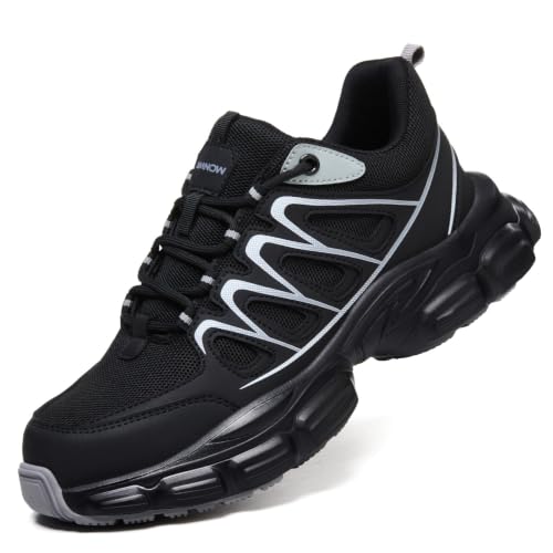 Steel Toe Shoes for Men Women, Blackgray, Women Size 12 / Men 10.5
