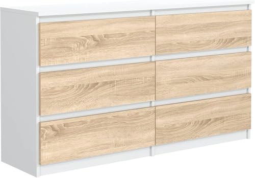 MebLocker Kommode mit Schubladen - Weiß Sonoma 138,6 x 78,5 x 39 cm - Sideboard für Wohnzimmer Flur Schlafzimmer - Moderner Schubladenschrank - Kommodenschrank - Schlafzimmermöbel