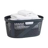 Mind Reader 40L Laundry Basket, Clothes Hamper, Wicker Design, Plastic, 23'L x 14.5'W x 10.5'H, Gray