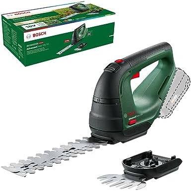 Bosch Home and Garden 0600857001 Bosch AdvancedShear 18V-10 18V System Cuts up to 85 m² per Battery Cycle with Mower Blades and Hedge Trimmers in Box