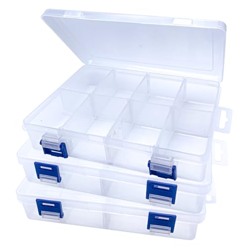 Tyanlenr 3 Pièces Boite de Rangement 8 compartiments, Transparent 8 Grilles Organisateur Boite Rangement Plastique avec Compartiments Réglable pour Accessoires Perles Bijoux Boucles