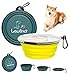 Lewondr Gamelle Pliable pour Chien [Lot de 2], Gammelle d'alimentation Portable avec Mousqueton, Bol de Voyage en Silicone avec Couvercle Transparent, pour Randonnée, Camping - Vert Foncé & Jaune