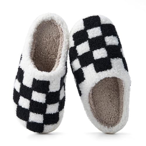 Image of Duay Yusov House Slippers for Women Men, Cozy Fuzzy Plaid Womens Slippers Soft Plush Memory Foam Slippers Checkered Shoes Indoor Outdoor with Anti-Slip