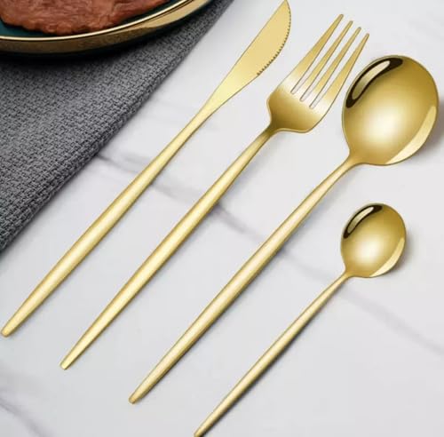 DIASO STORE Conjunto de Talheres 24 Peças Dourado Premium Jogo de Talheres Aço Inoxidável Colheres,