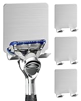 Acual Rasierer Halterung Dusche, 4 Stück Edelstahl Rasierer Halter,Silber Rasierhalter Dusche Ohne Bohren, Selbstklebende Rasierer Aufhänger Dusche Geeignet für Tür Wand Badezimmer, Küche
