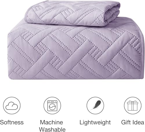 Image of Amazon Brand - Umi 100% Cotton Quilted /Ultrasonic 280 Tc Printed King Size Ultra Soft Bed Cover /Bedsheet /Bedspread Comforter with 2 Pillow Shams /Cover, Luxurious 90 x100 inches, (Lavender)