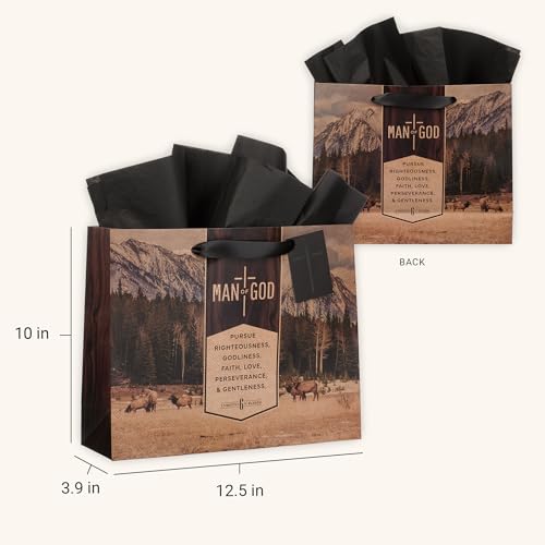 Image of Christian Art Gifts Large Gift Bag for Men with Tissue Paper, Man of God