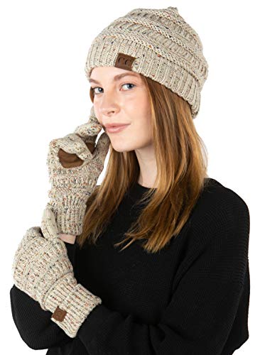 Image of Funky Junque Women's Beanie & Touchscreen Gloves Set - Soft 100% Acrylic Knit Winter Hat and Gloves, Cozy Cold Weather Gift