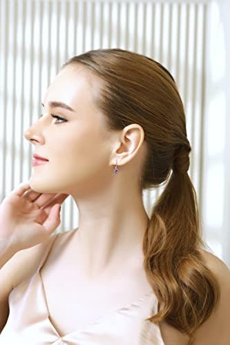 Earrings for Women Sterling Silver Genuine or Synthetic Gemstone 6mm Round Leverback Drop Earring Jewelry for Girls Teens Bridesmaids