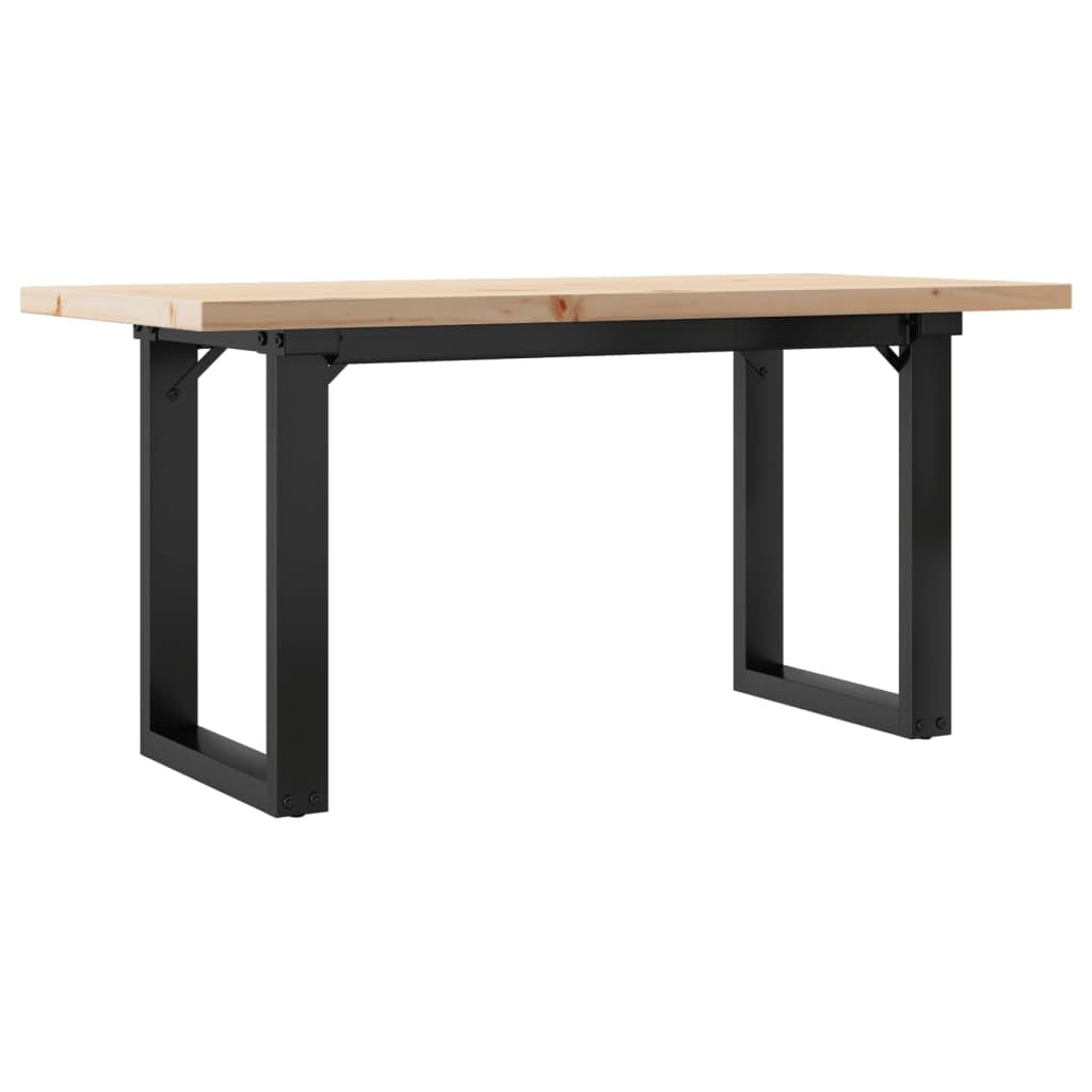 Tavolino da salotto in legno massello di pino con struttura a O in acciaio verniciato a polvere, 100 x 50 x 45,5 cm, robusto mobile da soggiorno in stile rustico industriale