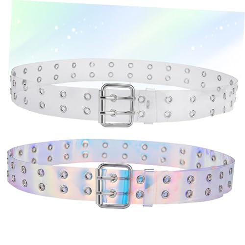 VALICLUD 2pcs Stylish Double Grommet Leather Belt Colorful Air Hole Belt for Men and Women for Jeans and Casual Wear4