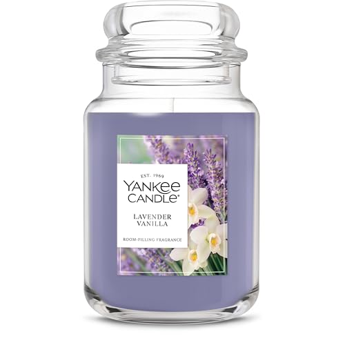 Yankee Candle Large Jar Scented Candle with up to 150 Hour Burn Time, Premium Plant Wax Blend for Consistent Burn, 22 oz Jar Candle with Room Filling Fragrance, Lavender Vanilla
