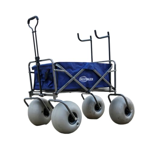 CRESTWALKER Carro de playa con estantes para sillas y ruedas de globo de 13 pulgadas, carrito plegable con ruedas grandes para arena (bomba incluida) (30 pulgadas de ancho (modelo 2025))