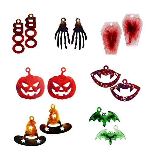 Resin Earring Mold, 7 Pairs Halloween Bat Pumpkin Coffin Silicone Mould DIY Necklace Pendant Craft