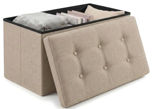 edihome, Puff Almacenaje Plegable, (38 x 76 x 38cm), Baul, Otomana con Tapa – Banco de Tela Organizador y Asiento para Dormitorio y Pie de Cama (Beige Tostado, 38 x 76 x 38 cm)