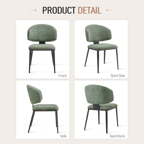 Image of Dining Chairs Set of 6,Farbic Dining Chairs with Metal Frame,Green