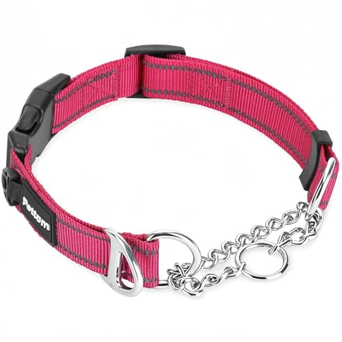 PETTOM Collare Semistrozzo Cane, Collare Cane Con Serratura di Sicurezza, Collare a Strozzo per Cani di Piccola, Media e Grande Taglia, Regolabile e Riflettente (M, Rosa)