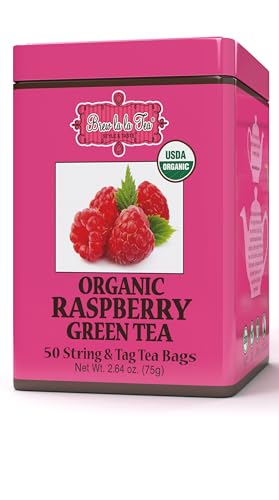Brew La La Organic Green Tea - Natural Raspberry Flavor - 50 Double Chambered Bags - Low Caffeine Gourmet Tea - Certified Organic - Gluten Free