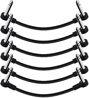 SONICAKE Kabel krosowy do gitary, pedałów, bezgłośny, kąt prosty, TS Mono, przewody do gitary, basu, czarne, 6 sztuk