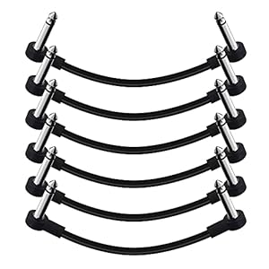 SONICAKE Patchkabel gitaarpedaal 15 cm rechthoek 6,35 mm instrumentkabel geruisloos klinkpatchkabel voor effectpedalen zwart 6 stuks