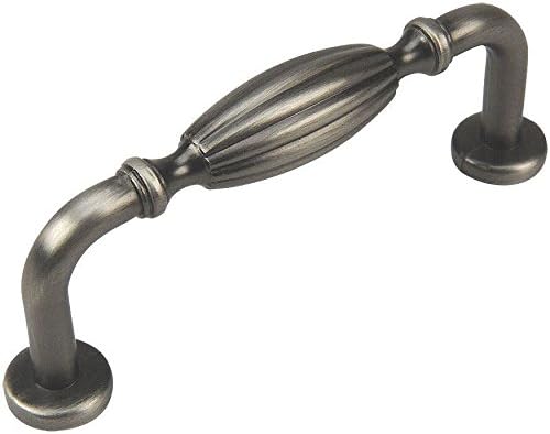 Cosmas 25 Pack 7119AS Antique Silver Country Style Cabinet Hardware Ribbed Handle Pull - 3" Inch (76mm) Hole Centers