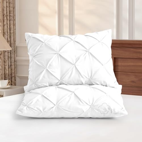 COTTON STICH™ Pinch Pleated Pillow Shams Set of 2 – King 20 x 36 Inch, Smooth & Natural Cooling Cotton, Soft Luxury Hotel Style Decorative Pillow Shams for Bed with Hidden Zipper Closure, White