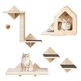 HOOBRO Wood Cat Wall Shelves, Set of 5 Cat Wall Mounted Furniture, Cats Climbing Shelves with House, Steps, Scratching Post, Perch, Sturdy and Anti-Slip, Natural NL43CS03G1