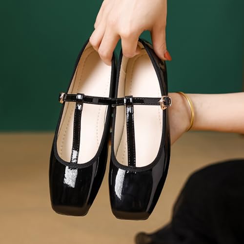 Women's Patent Leather Mary Jane Flats Square Toe Ballet Shoes with T-Strap Design Comfort Light Versatile Dressy-Casual Footwear for Work Parties & Walking4