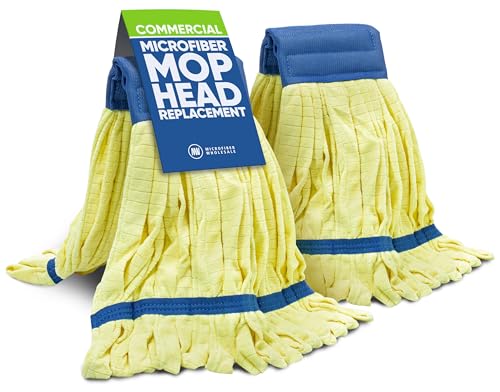 Commercial Mop Head Replacement – 2 Pack Medium Yellow Microfiber Tube Mop | Industrial Wet Mops | Refill Heads, Machine Washable, Heavy Duty | Hardwood, Tile, Laminate, Vinyl Floors
