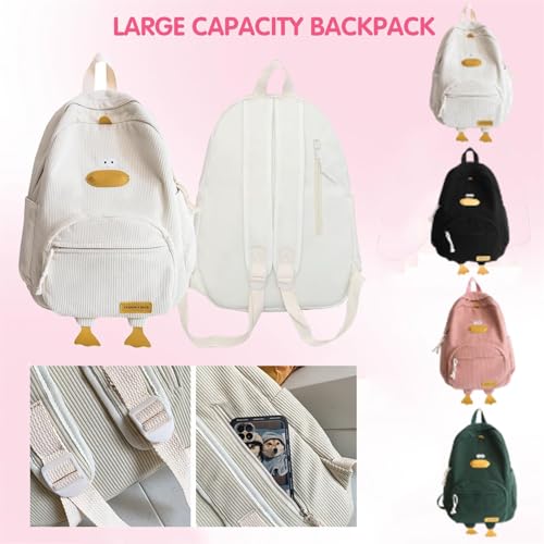 Duck Backpack, Duck Cute Backpack for Girls, Kawaii Large Capacity Corduroy Laptop Backpack (Black)3