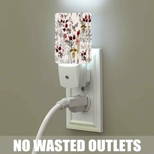 Image of Vintage Flower Night Light, Butterfly Plug into Wall with Dusk to Dawn Light Sensors, Warm Nightlights for Bedroom, Bathroom, Hallway, Kitchen, Gifts Ideal for Girls Women