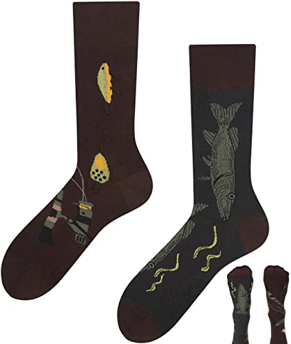 TODO Colours Lustige Socken mit Motiv - Mehrfarbige, Bunte, Verrückte für Herren und Damen (43-46, Angler Socken)