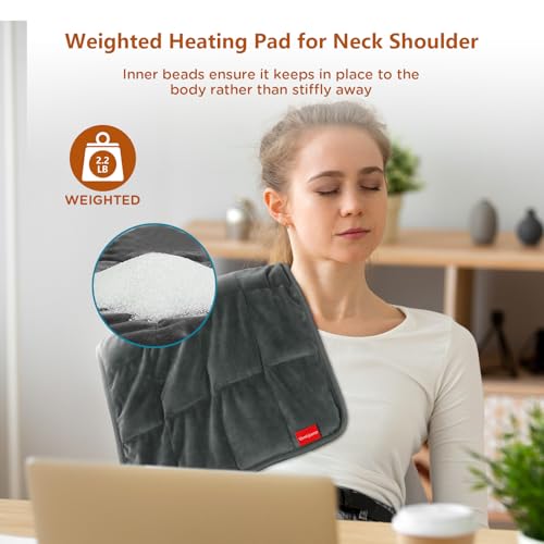 Image of Comfytemp Weighted Heating Pad for Back & Period, FSA Eligible Electric Heat Pad, Birthday Gifts for Women Men Mom Dad & Mother Day Gift, 2.2 lb HSA Neck Shoulder Heated Pad, 2H Auto-Off, 12x24, Gray