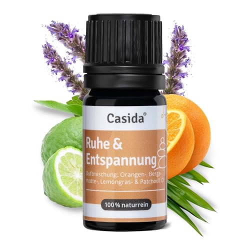 Casida® Ruhe & Entspannung Duftmischung | Ätherische Öle Mischung mit Orangenöl, Bergamotteöl, Lemongrasöl, Patchouli Öl - für mehr Gelassenheit, Entspannung und Ruhe - Aromatherapie - 5 ml