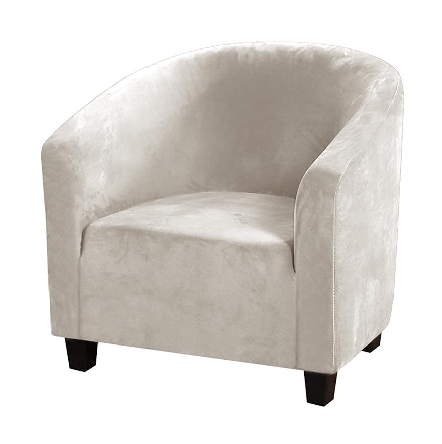APEXBOUND Velvet Tub Chair Covers for Armchairs, Club Chair Slipcover, Stretch Tub Chair Cover with Elastic Bottom, 1-Piece Couch Cover for Bar Counter Living Room (Beige)