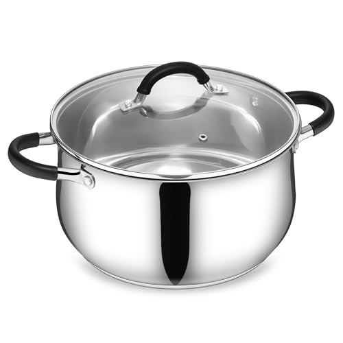 E-far Stainless Steel Stock Pot, 8 Quart Large Cooking Pot with Glass Lid for Boiling Pasta Soup...