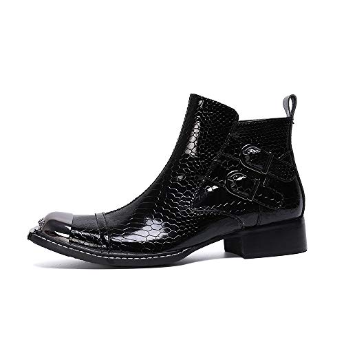 Ankle Boot For Men High Top Boot Slip On StyleGenuine Leather Patent Leather Monk Strap Zipper Captoe Middle Block Heel3