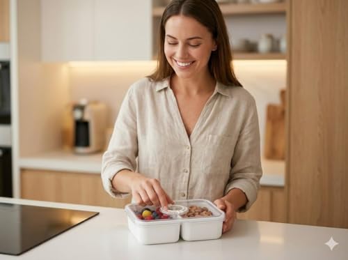 Image of Divided Fridge Storage Box with 2 Compartment | Veggie Tray for Refrigerator Organizer with Lid Handle Removable Containers | Fruit Storage Box Kitchen Organizer