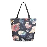 COZYhome Große Segeltuch-Handtasche Wasserfarben Marine Muschel Seestern Seepferdchen Tote Taschen Wiederverwendbare Einkaufen Lebensmittel Tasche Schultertasche Geldbörse für Frauen Arbeit Schule
