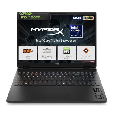 HP HyperX OMEN 15, Intel Core Ultra 9 275HX, 8GB-RTX 5070, 16GB DDR5, 1TB SSD, 2.5K(2560 x 1600),180Hz, 500 nits, 3ms, 15.3''/38.9cm, Win11, Office24, Black, 2.21kg, ga0251TX, RGB 4Zone Gaming Laptop