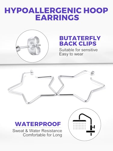 Richsteel Fashion Star Hoop Earrings for Women Stainless Steel Silver/Gold/Black Tone Star Earring Hoops Fit Sensitive Ears4