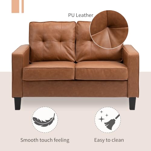 Image of HOMCOM 51 inch Wide Loveseat with Armrest 2-Seater Tufted PU Leather Brown