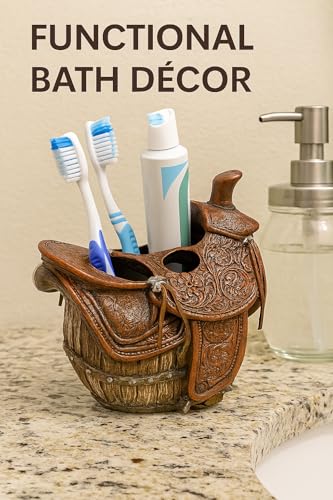 The Bridge Collection Western Saddle Toothbrush Holder - Country Western Bathroom Decor for Native, Country, Cabin Home