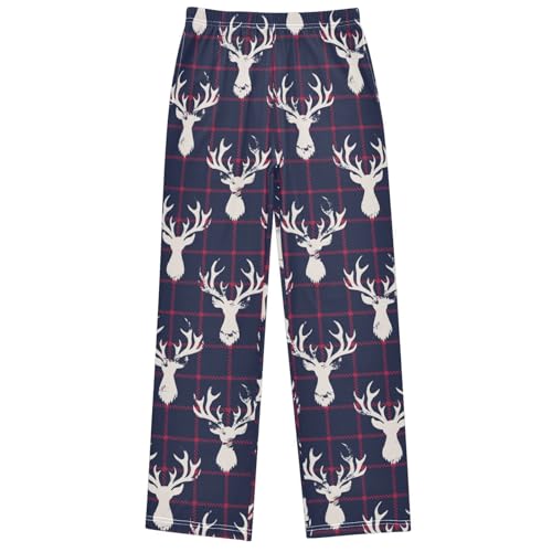 Boy's Pants Classic Blue Red Checkers Deer Jogger Pants Elastic Waist Long Bottoms Trousers with Pockets 6-14 Years