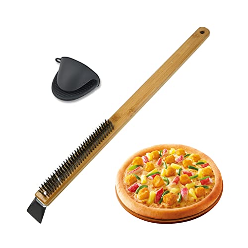 Pizza Stone Brush with Scraper Brush Wood Handle Cook Kitchen Oven Brush BBQ Baked Tool Brush
