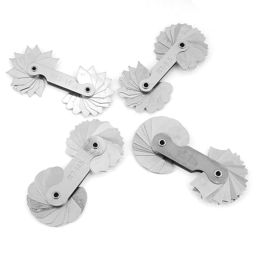 Radius Gauge Set, 4pcs Stainless Steel Radius Fillet Gauge Measuring Tool R0.3-1.5/ R1-6.5/ R7-14.5/ R15-25 for Tool and Die Makers, Machinists