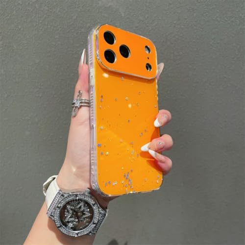 Coque scintillante iPhone 16 orange ornée d'étoiles, le cadeau idéal