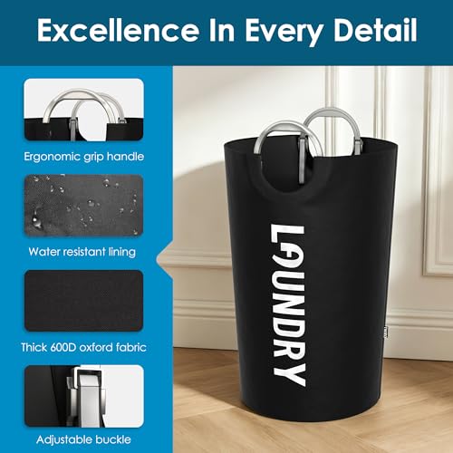 Image of 130L Laundry Basket with Tech Handle, 2in1 Large Dirty Clothes Hamper Black