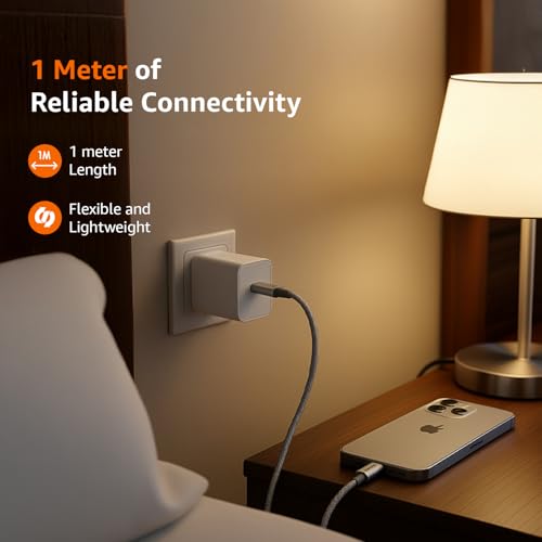 Image of amazon basics Nylon Braided USB to Lightning Fast Charging and Data Sync Cable Compatible for iPhone 14,13, 12,11,X, 8, 7, 6, 5, iPad Air, Pro, Mini (3 FT Pack of 1, Grey)